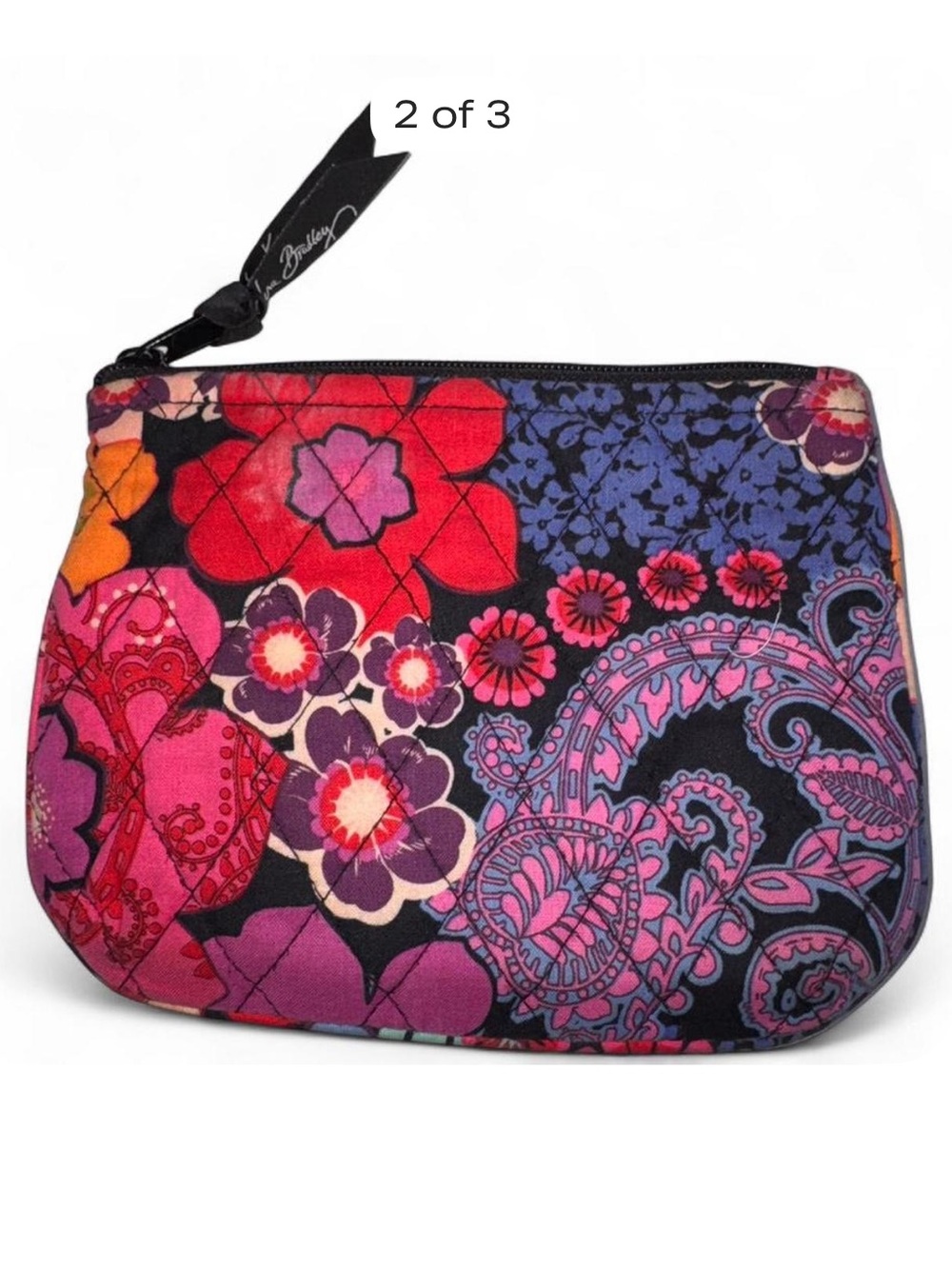Vera Bradley Bright Pink Purple Paisley Floral Quilted Cosmetic Pouch